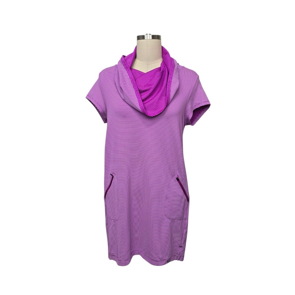 Title Nine Womens Medium Purple Striped Cowl Neck Athletic Dress with Pockets